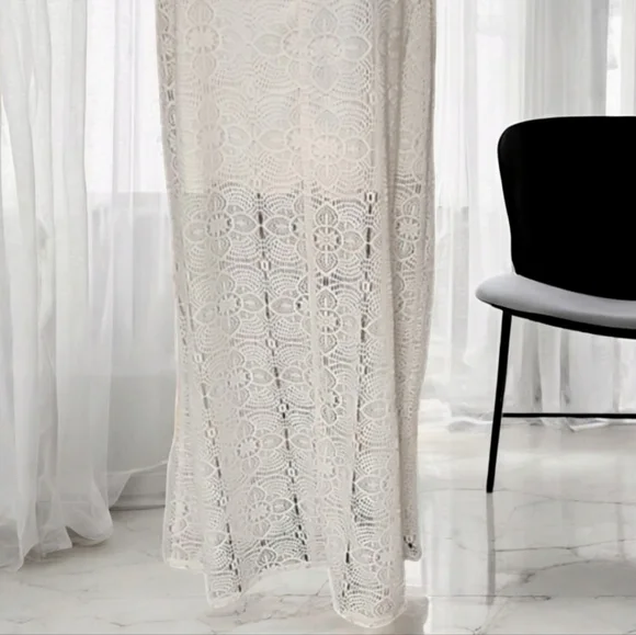 BISOU BISOU Crochet Lace Maxi Dress 10 M White Half Lined Mini Skirt Boho - Picture 9 of 16